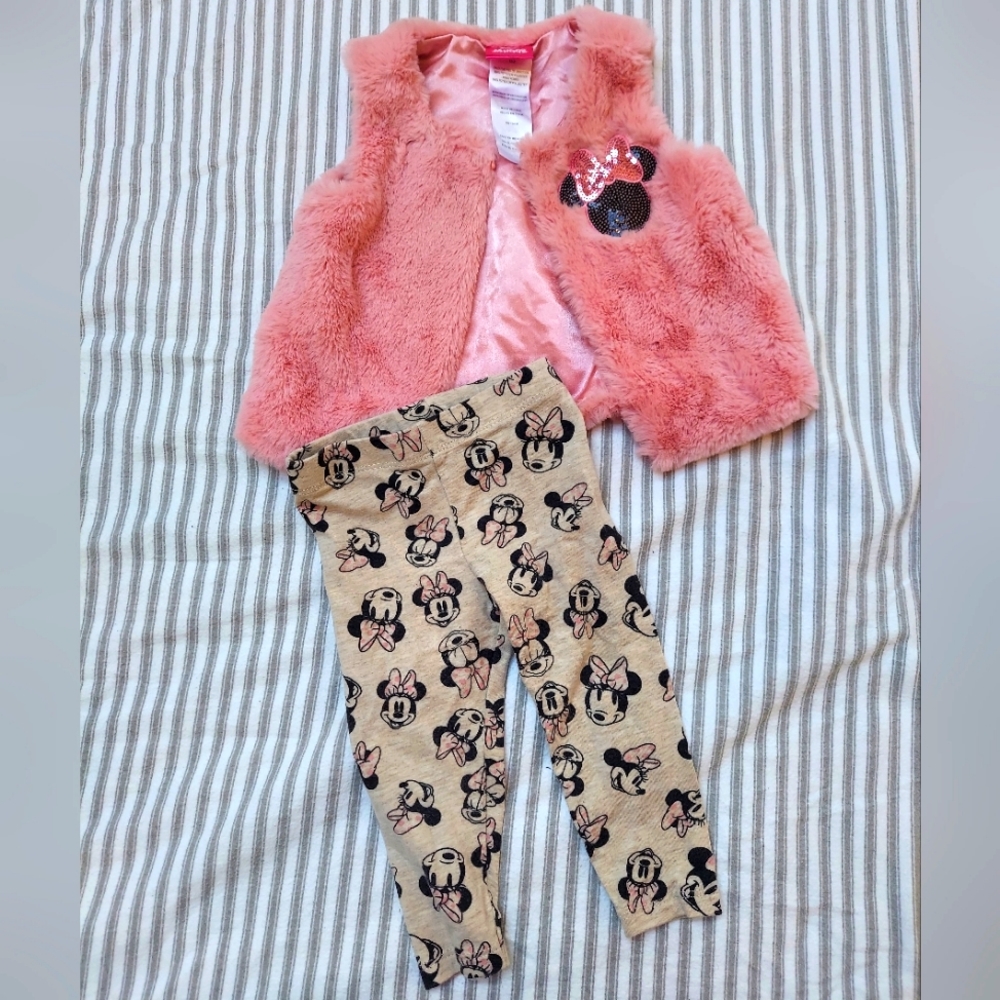 Disney Minnie Mouse faux fur vest and leggings set